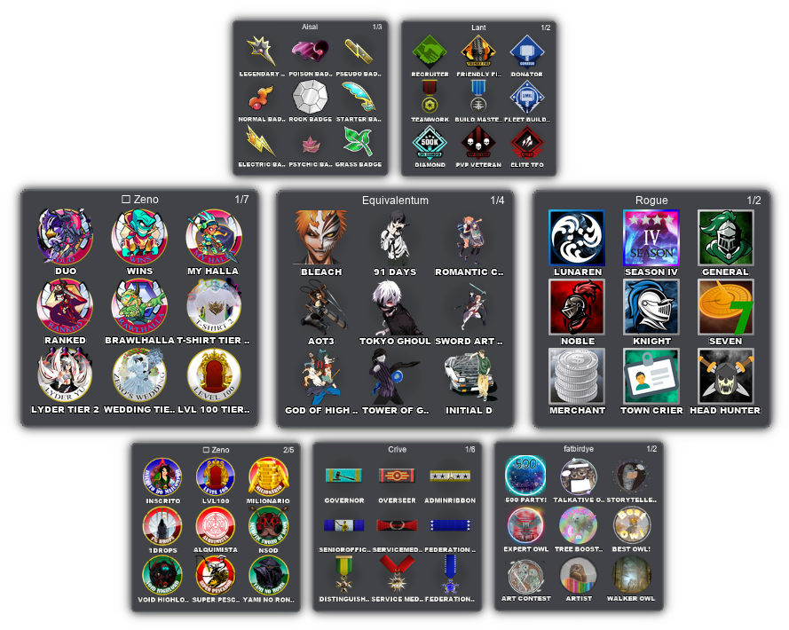 Custom Discord badges displayed in a visual grid collection