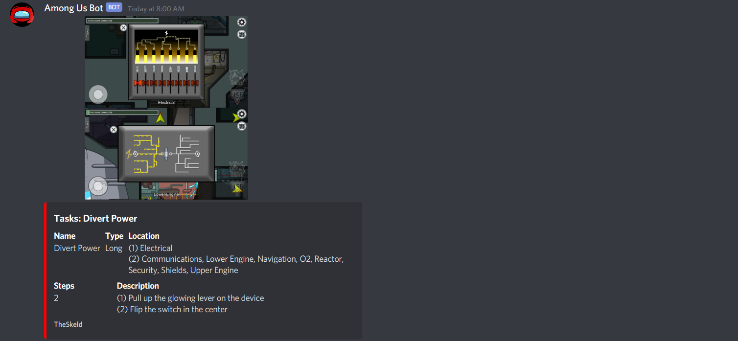 TheSkeld retrieve tasks "Divert Power"