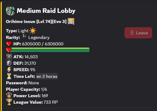 Raid battle command screenshot