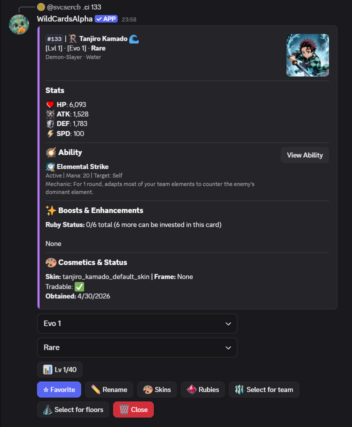 Card info command screenshot
