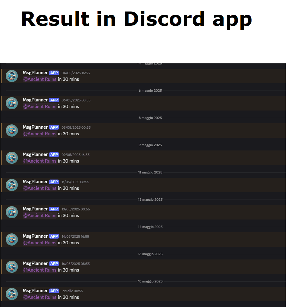 Message preview of Discord reminder