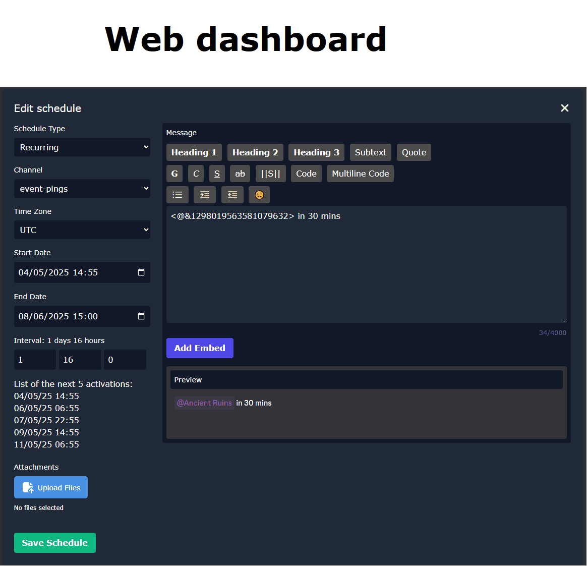 Example of scheduled reminder message with MsgPlanner with Web Dashboard