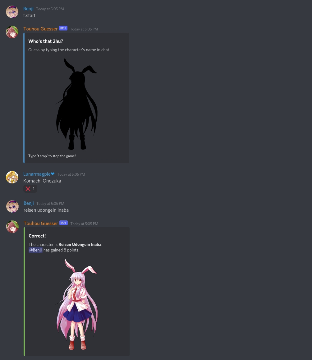 Touhou Guesser gameplay.