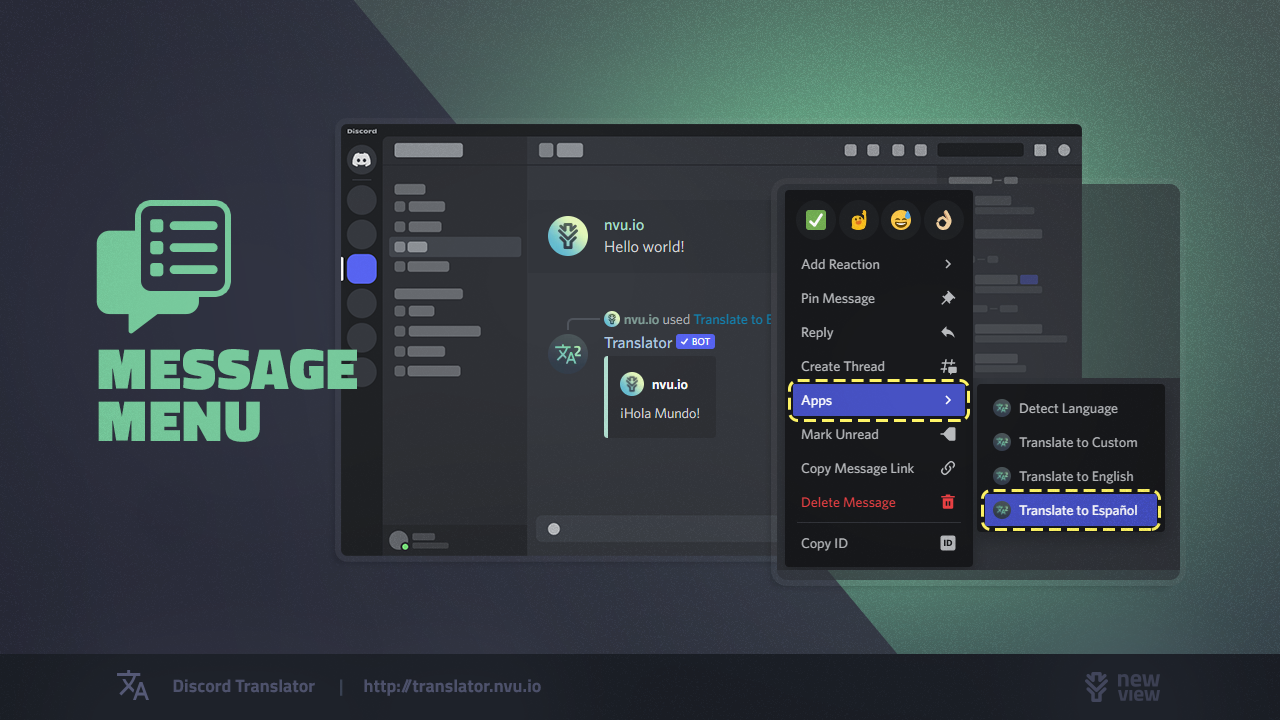 Translate with message menu