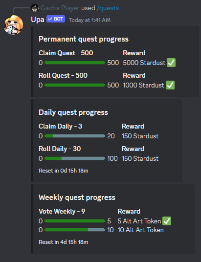 Command showing quests