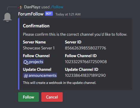 Follow Confirmation