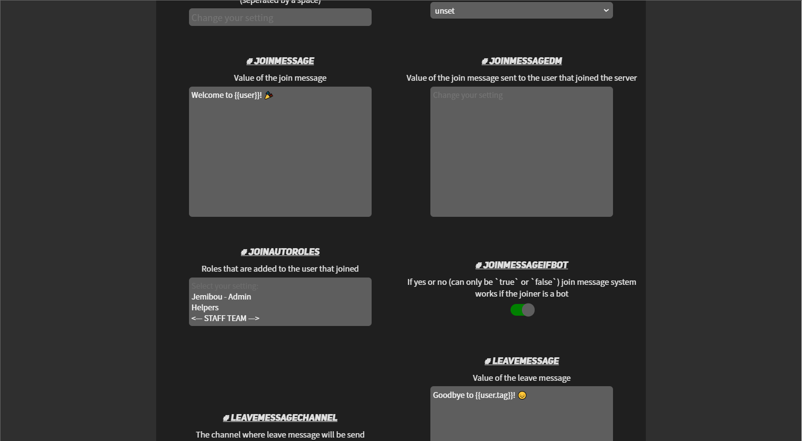 Jemibou's guild settings