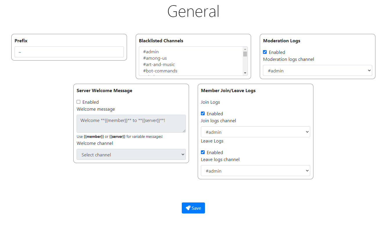 Dashboard General Configuration
