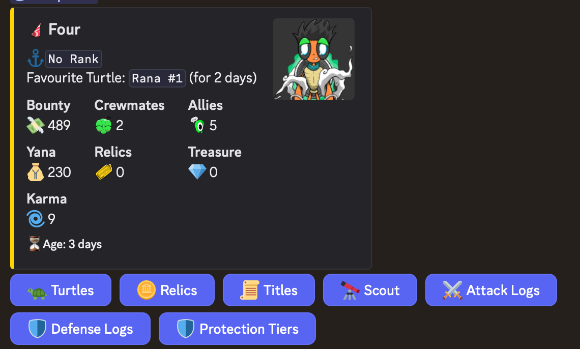 Discord embed showing a player's TurtleTurf crew