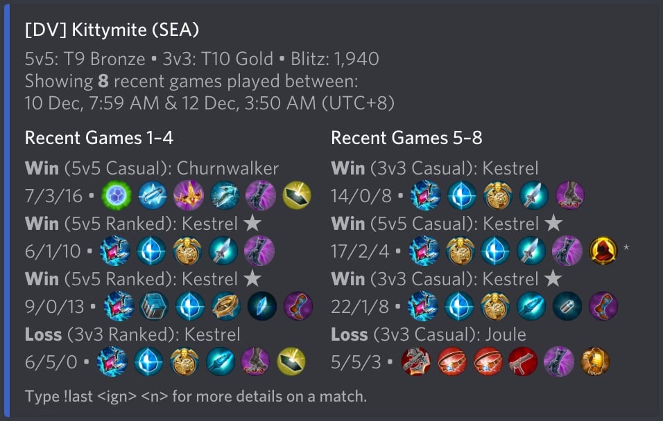 Player Match History