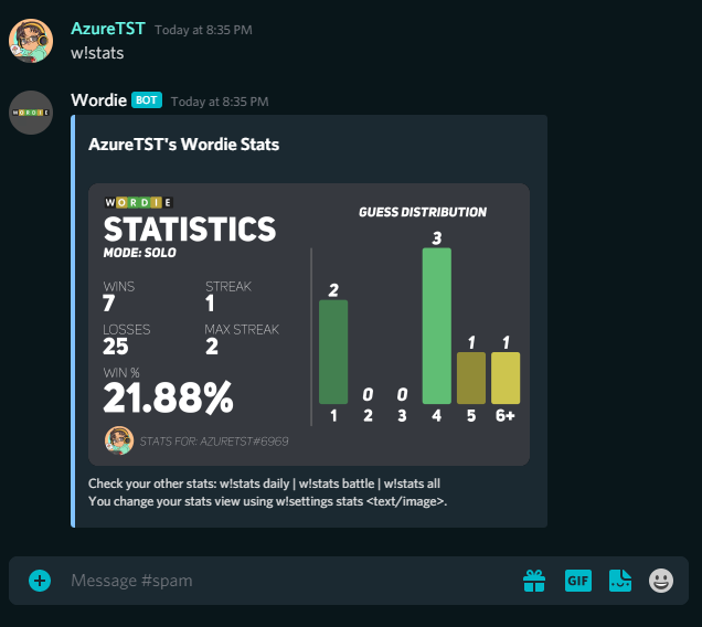 View your Wordie stats using w!stats