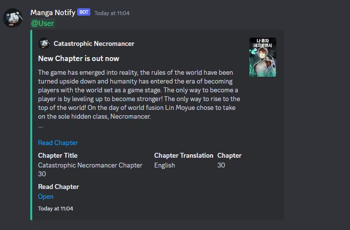 Notification of Manga