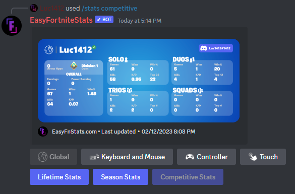 Competitive Stats Feature