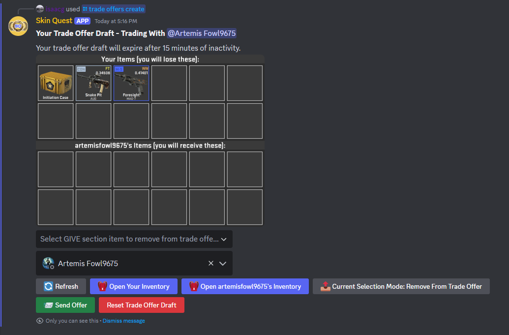 Creating a trade offer