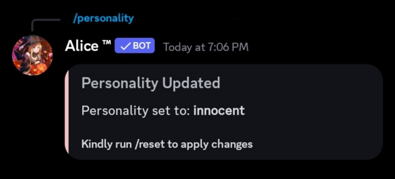 Alice switching personalities in chat