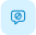 Icon of a chat bubble with strike through in a blue box