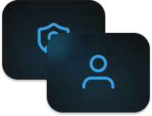 Two boxes slightly overlapping each other. One with icon of a shield and another with an icon of a user