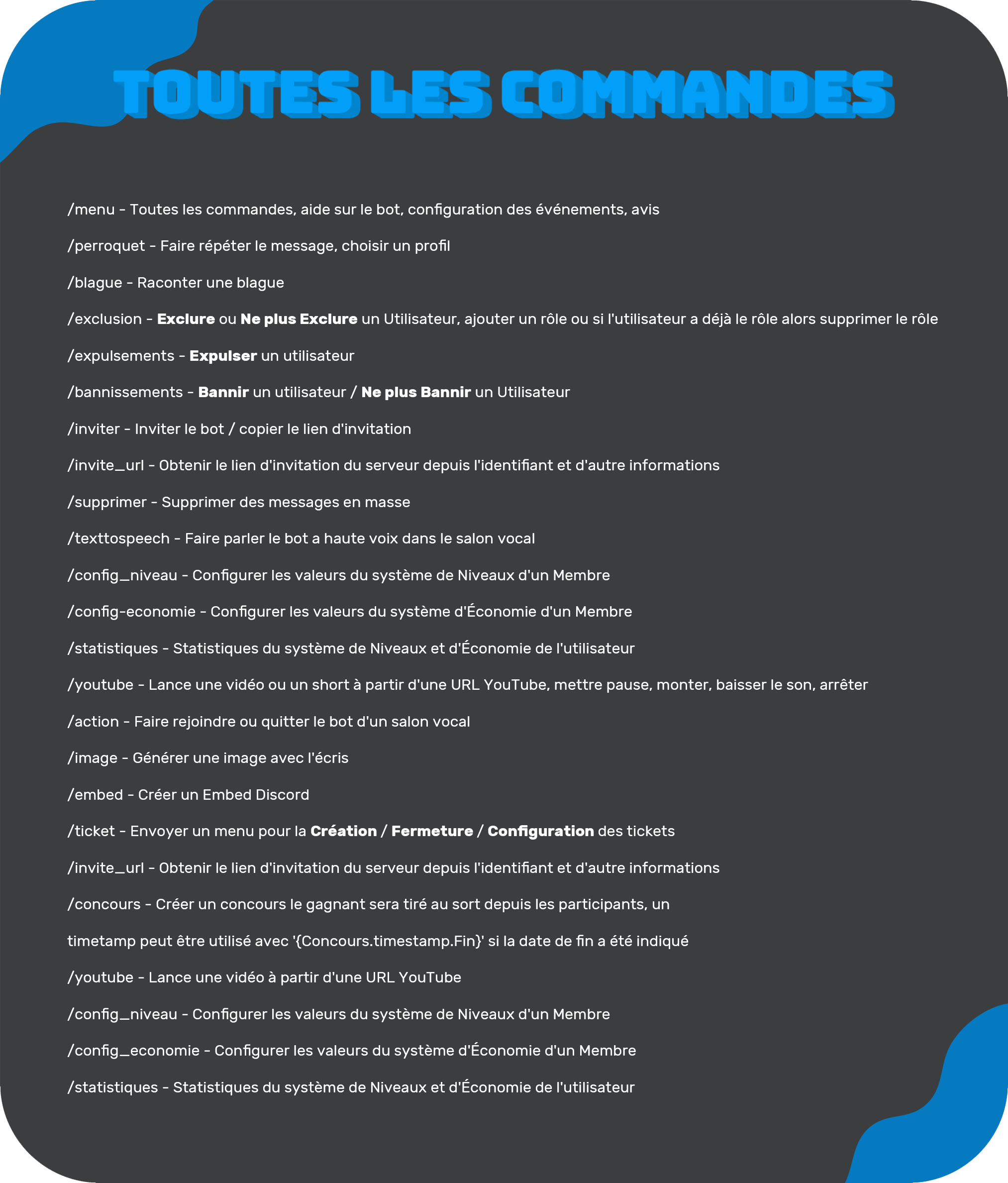 Toutes les commandes