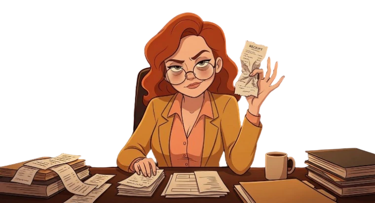 Betty judging a receipt