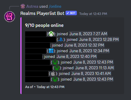 Picture on how `/online` looks when the toggle is enabled.