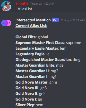 Image of the alias list in discord