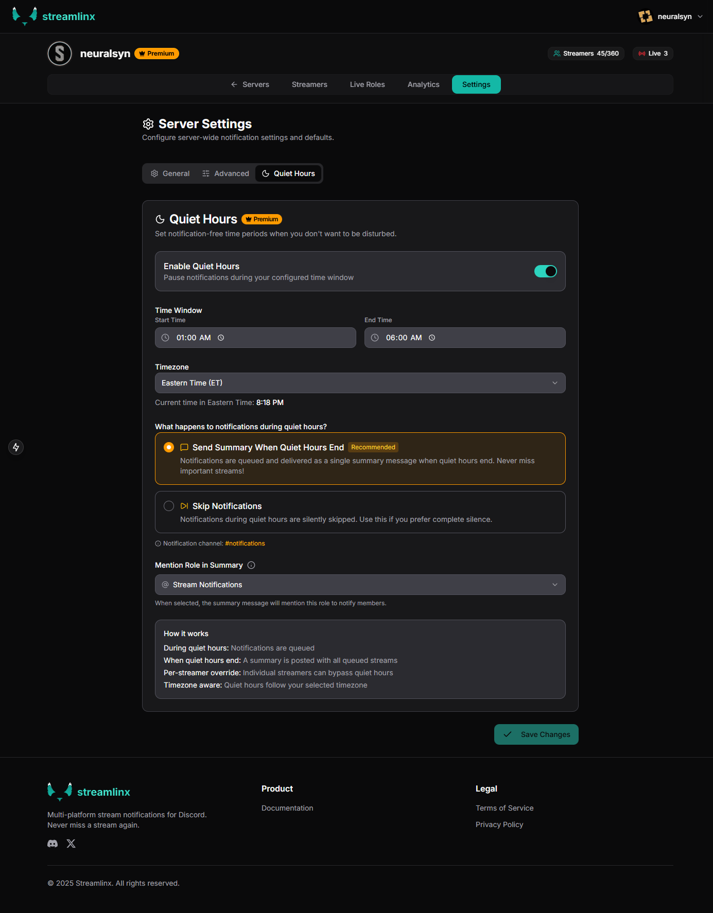 Quiet Hours Settings