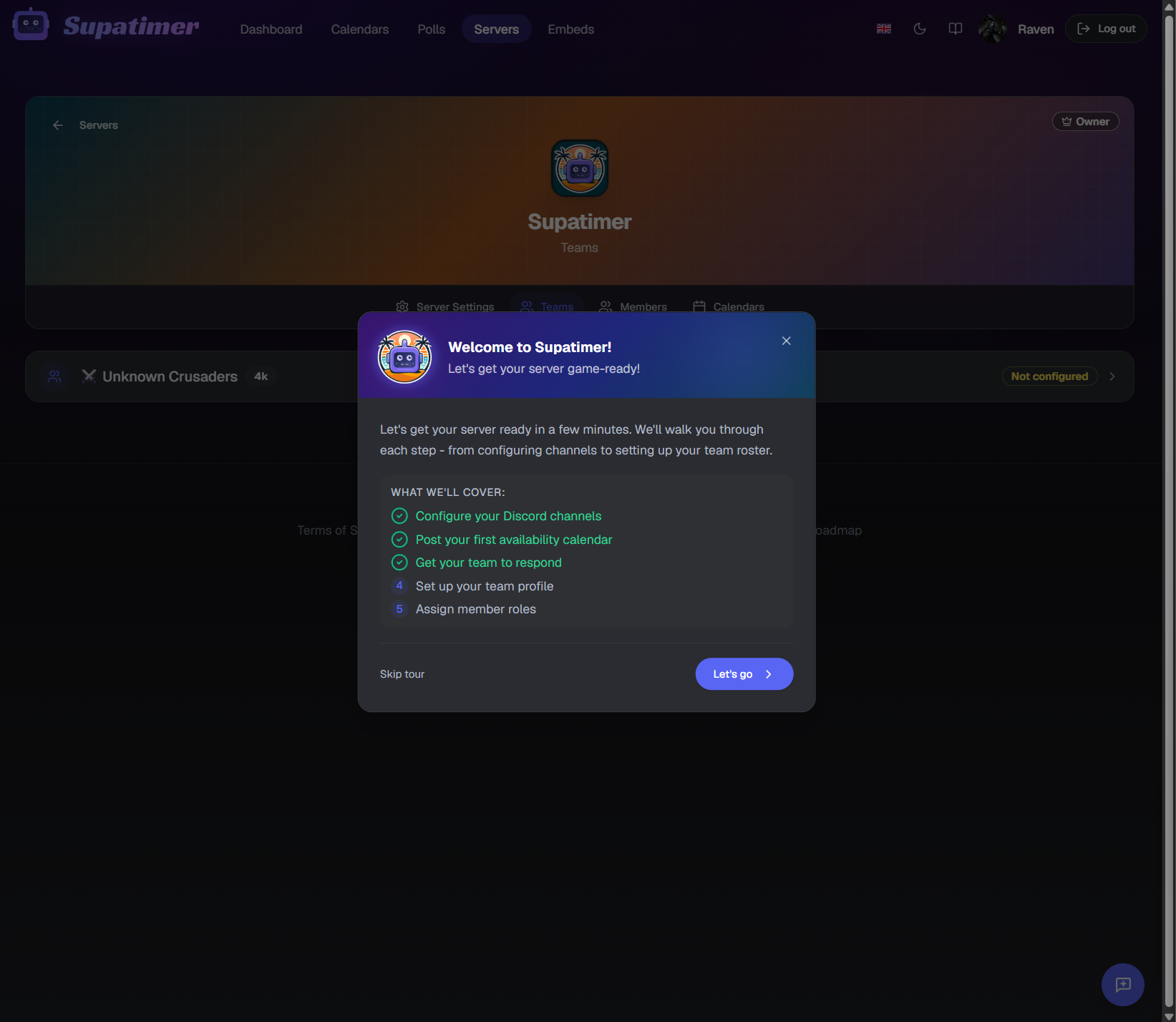 Getting started onboarding wizard on the web dashboard